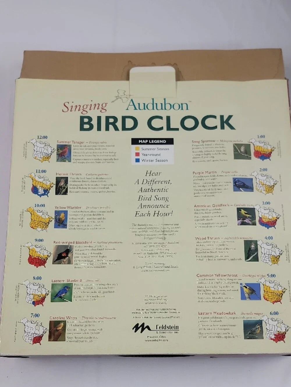 Audubon Bird Clock Singing Sounds National Society 13 1/4